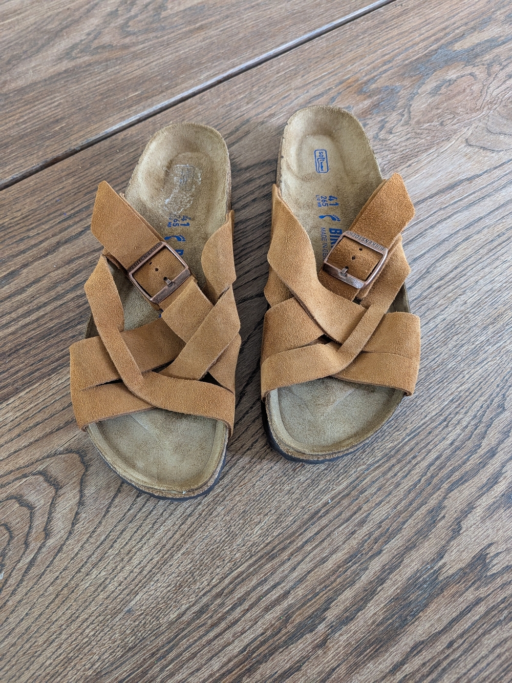 Birkenstock Lugano Soft Footbed Slides Sandals In Mink Size 41